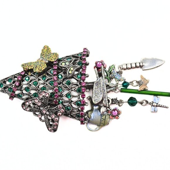 Splendid Kirks Folly Gray Butterflies Enchanting Dangle Christmas Tree Brooch - Picture 3 of 9